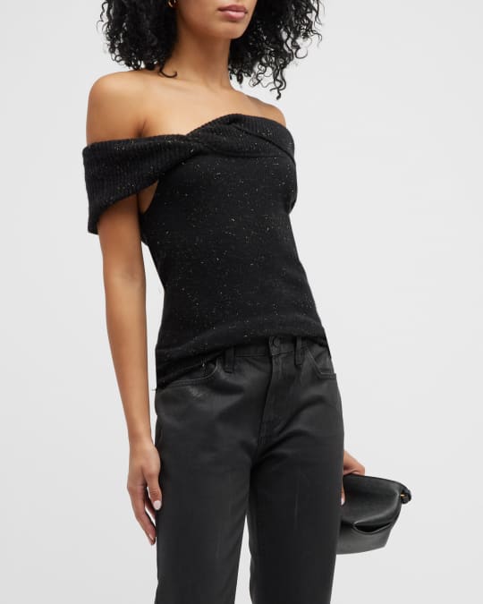 Twist front off top the shoulder sweater