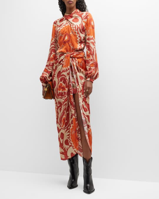 Johanna Ortiz Arqueologia Sagrada Palm-Print Twisted Midi Skirt ...
