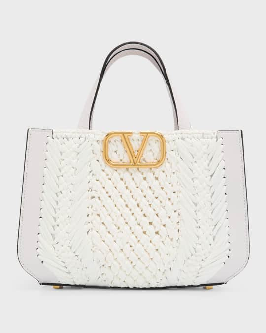 Valentino Neutrals Raffia Supervee Crossbody Bag