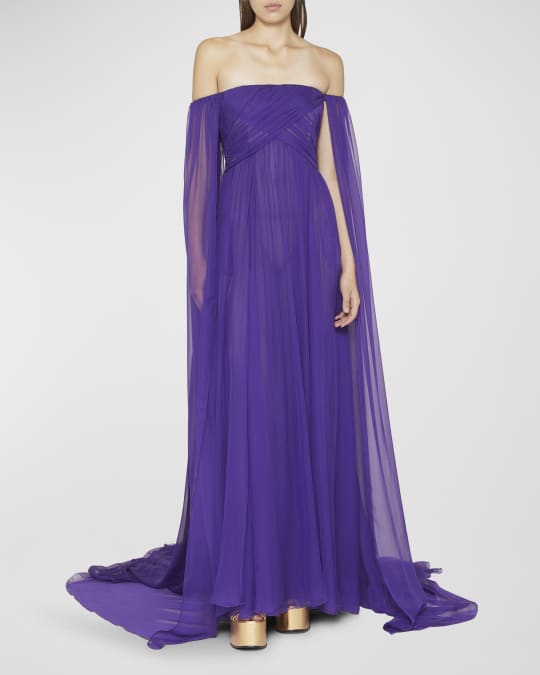 Valentino Garavani Crossover Off-The-Shoulder Cape Chiffon