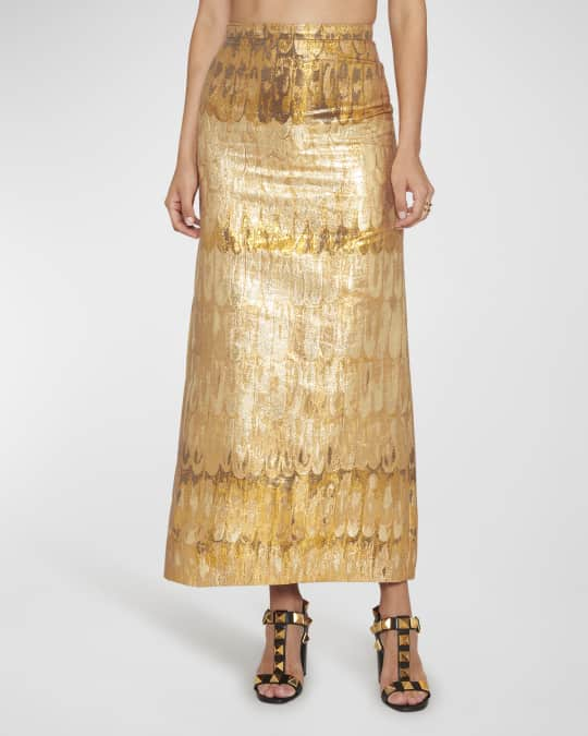 Golden Wings wide-leg brocade pants in gold - Valentino