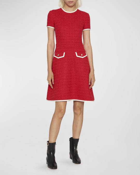 open lace back dress Valentino Mini Dress Red Wool-Silk Crepe Size 8 Boatneck Sleeveless Sh   Celebrity Owned