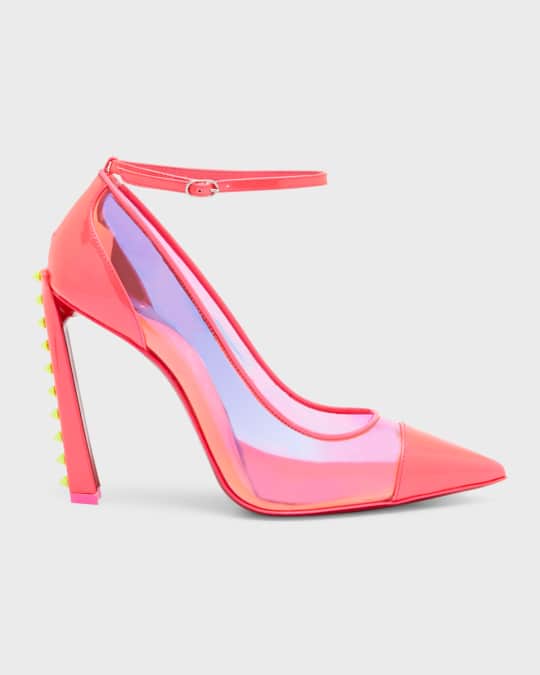 Christian Louboutin Iridescent Spike Red Sole Ankle-Strap Pumps