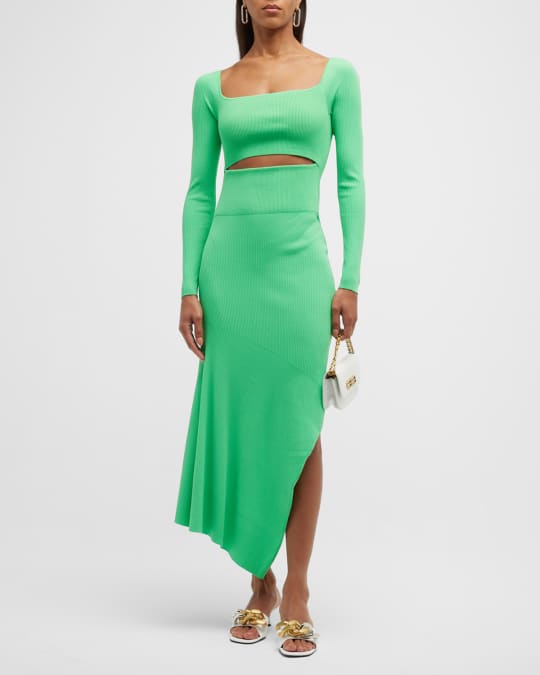 A.L.C. Clara Ribbed Long Sleeve Asymmetric Dress | Neiman Marcus