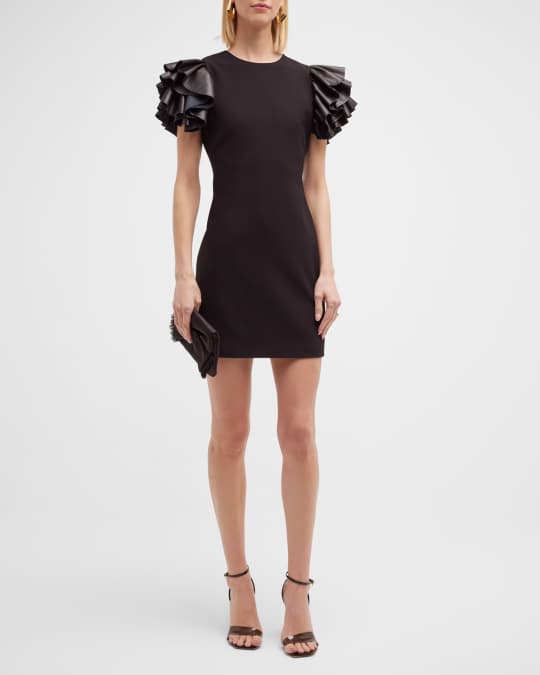Alice + Olivia Eunice Vegan Leather Ruffle-Sleeve Mini Dress | Neiman ...