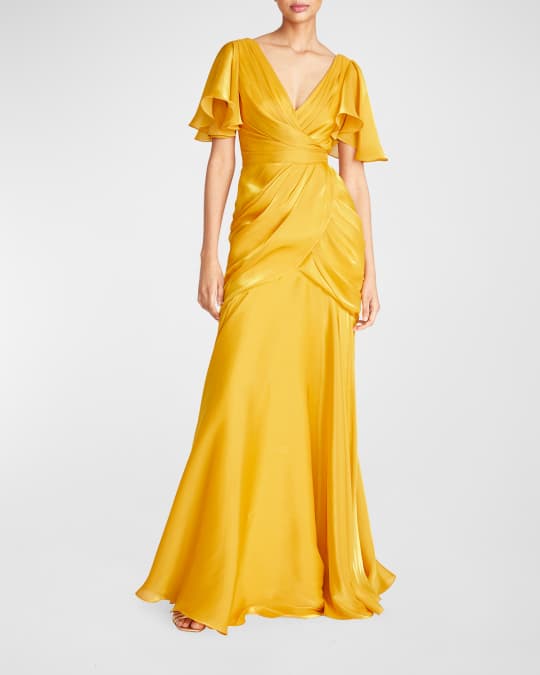 Theia Tamara Flutter-Sleeve Gown | Neiman Marcus