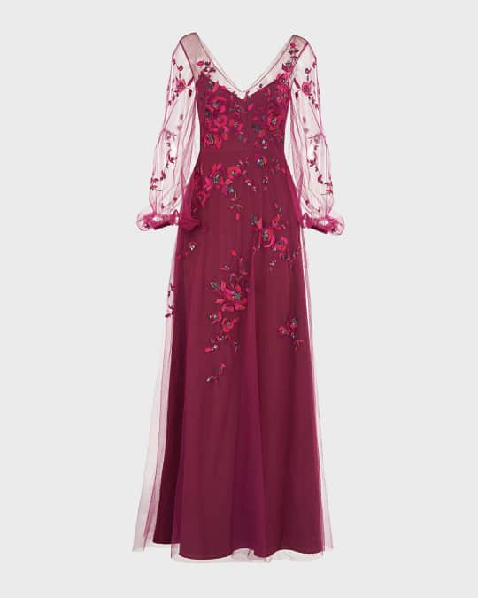 Theia embroidered tulle midi dress deals