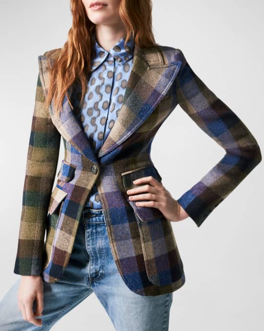 Birkin Wool Plaid Fitted Cutaway Blazer