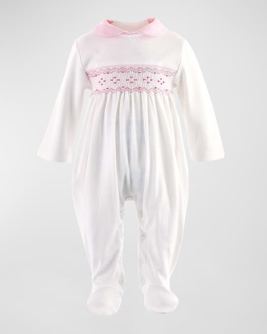 Girl's Smocked Footed Coverall, Size Newborn-12M