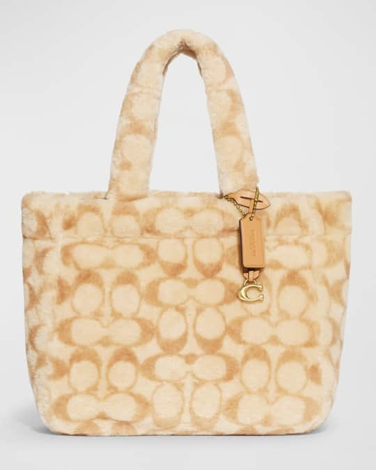 Neiman Marcus Brown Leather Trim Shearling Tote Bag