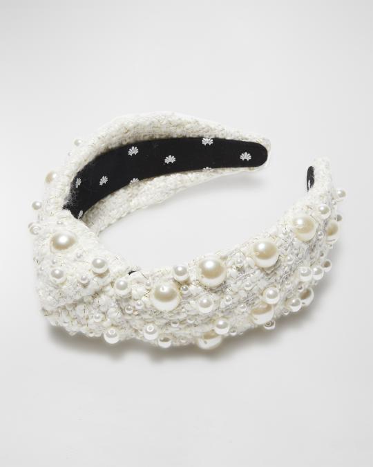 Lele Sadoughi Pearly Tweed Knotted Headband | Neiman Marcus display picture 3