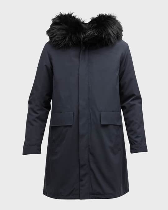Men's Lamb Shearling-Lined Parka Jacket w/ Lamb Fur Trim