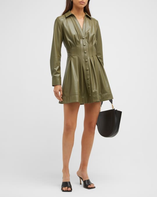 Veronica Beard Ameeta Button-Front Faux Leather Mini Dress | Neiman Marcus