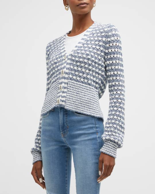Veronica Beard Artura Mixed-Stitch Cotton Cardigan | Neiman Marcus