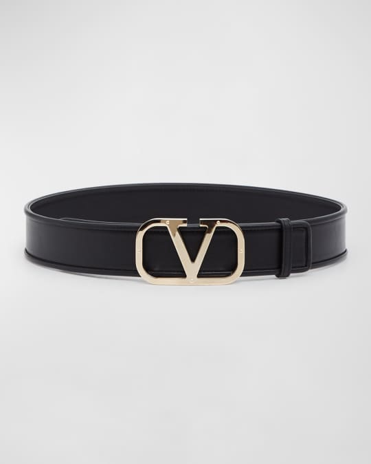 Valentino Garavani Platinum VLogo Leather Belt | Neiman Marcus