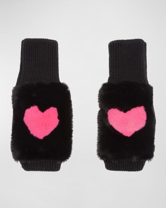 Jocelyn Heart Faux Fur Mittens | Neiman Marcus