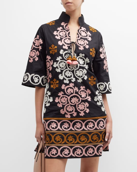 Figue Lina Floral Swirl-Embroidered Mini Dress | Neiman Marcus
