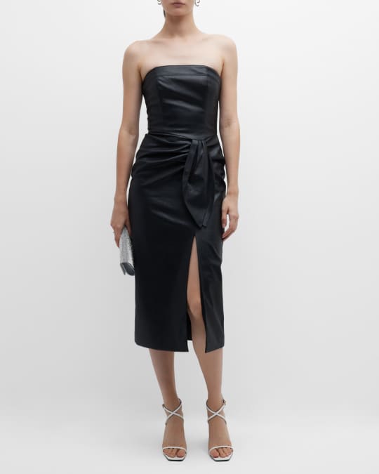 slim fit dress slacks Akira Oh Hot Damn Faux Leather Midi Dress in Purple