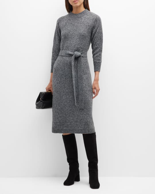 MOCK-NECK SLEEVELESS BELTED MIDI DRESS