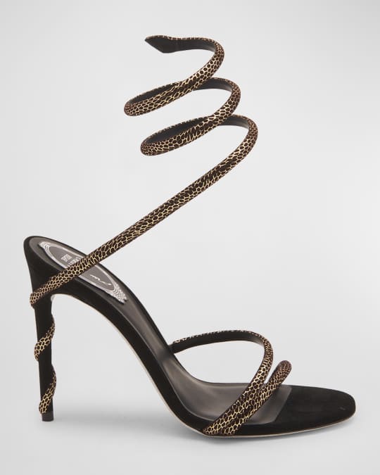 Rene Caovilla Snake-Wrap Suede Stiletto Sandals | Neiman Marcus