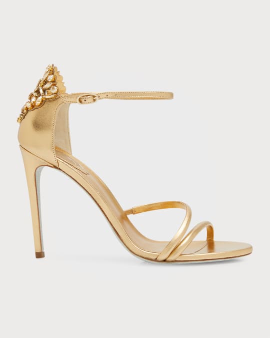 Rene Caovilla Embellished Metallic Leather Stiletto Sandals | Neiman Marcus