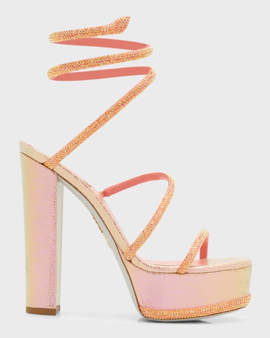 Rene Caovilla Crystal Snake Ankle Wrap Platform Sandals Neiman