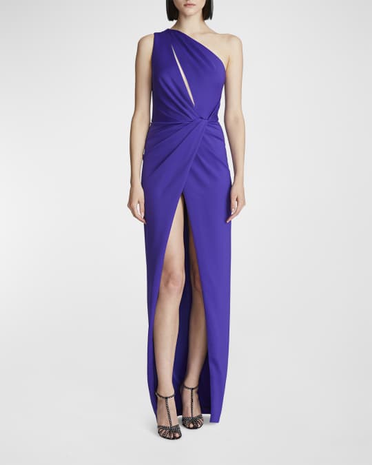 Halston Celeste Cutout One-Shoulder Scuba Gown | Neiman Marcus