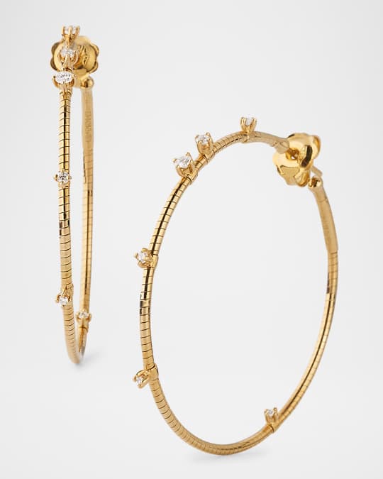 18k Yellow Gold Diamond Hoop Earrings