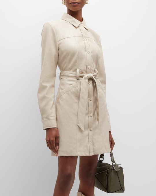 SIMKHAI Karlee Vegan Leather Tie-Waist Mini Dress | Neiman Marcus