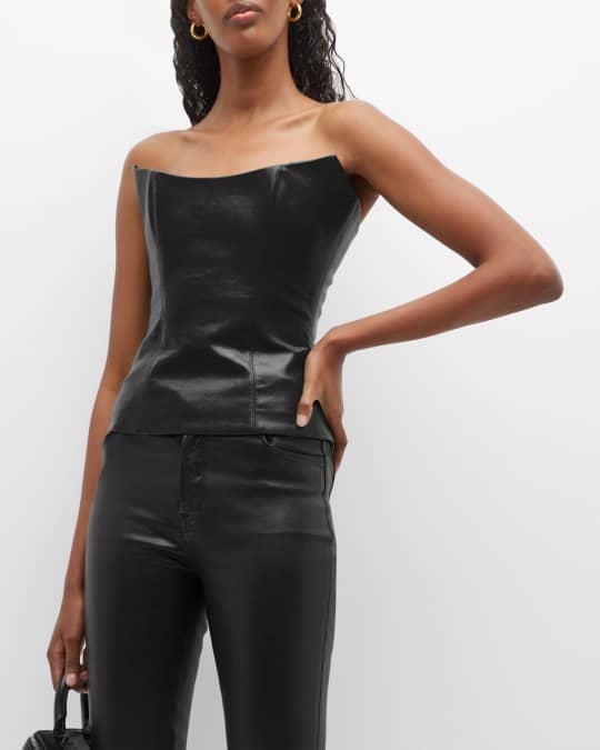 Rozie Corsets Leather Point-Detail Bustier Top
