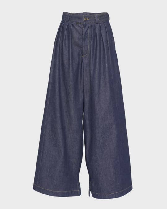 Maison Margiela Pleated Wide-Leg Denim Pants | Neiman Marcus