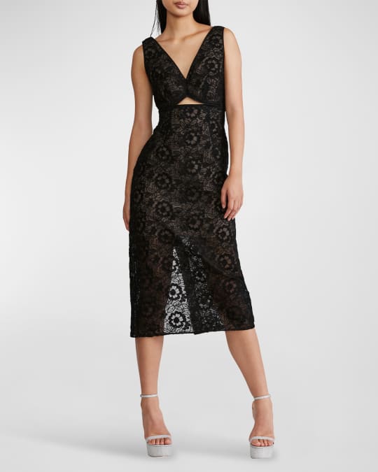 Zac Posen Floral Organza Sleeveless Cutout Midi Dress | Neiman Marcus
