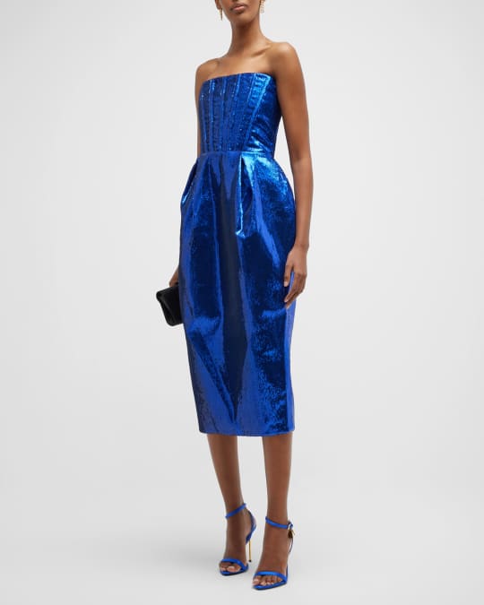Bronx and Banco Strapless Sequin Corset Midi Dress | Neiman Marcus