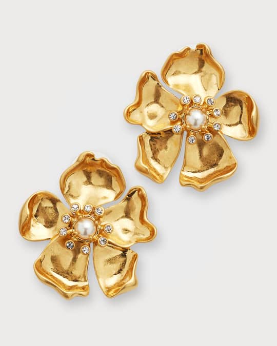 Oscar de la renta gold flower earrings on sale