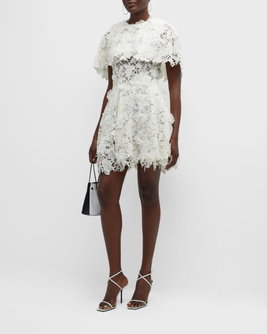 Jason Wu Collection Floral Guipure Lace Capelet Mini Dress | Neiman Marcus
