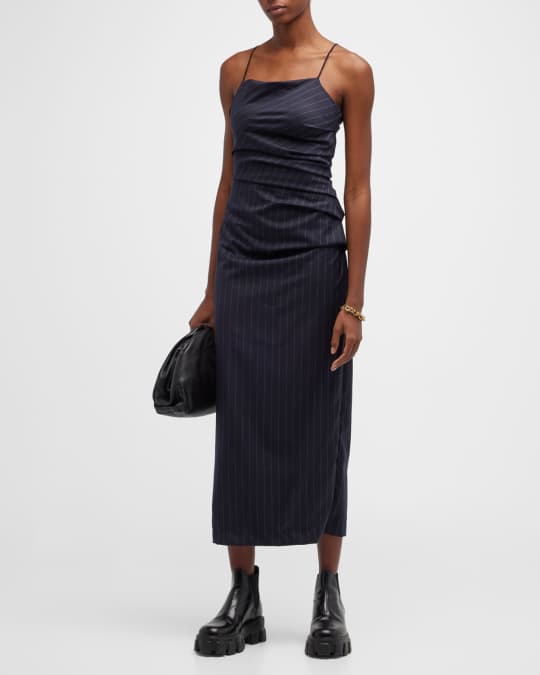 【関税込み】WYNN HAMLYN ベージュ Martha ミディアムドレス Wynn Hamlyn Martha Pinstripe Midi Slip Dress | Neiman Marcus