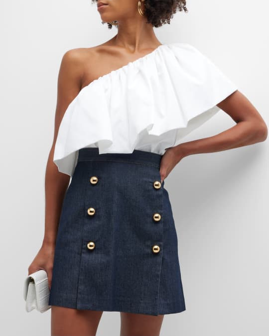 Adam Lippes One Shoulder Ruffle Poplin Top Neiman Marcus