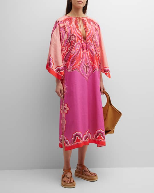 Engineered Paisley Wave Print Midi Caftan Dress
