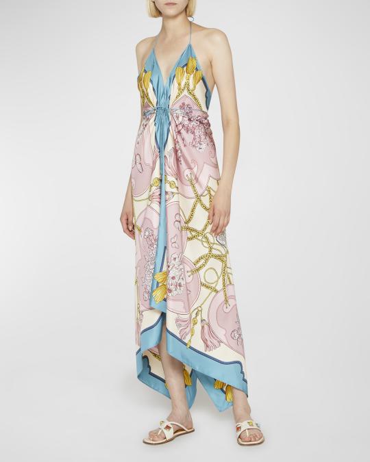Etro Foulard-Print Engineer Halter Midi Handkerchief Dress