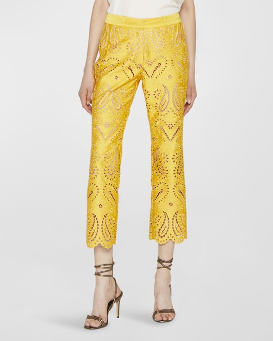 Etro Paisley Sangallo Lace Crop Cigarette Pants