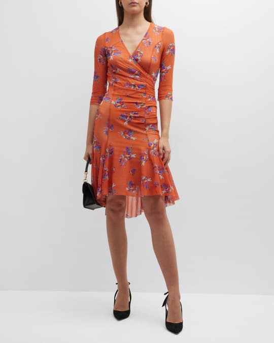 Fuzzi Faux Wrap Floral Print Tulle Dress Neiman Marcus