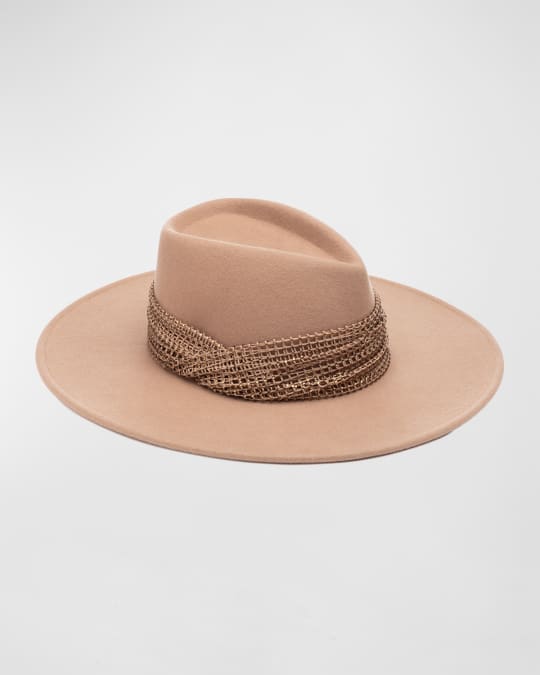 Harlowe Wool Fedora Hat w/ Crystal Mesh Band 