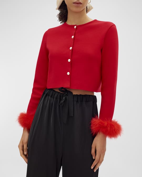 Cropped Feather Trim Cardigan