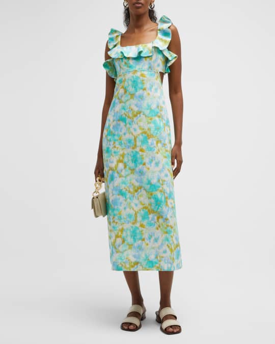 Zimmermann High Tide Frilled Midi Dress | Neiman Marcus