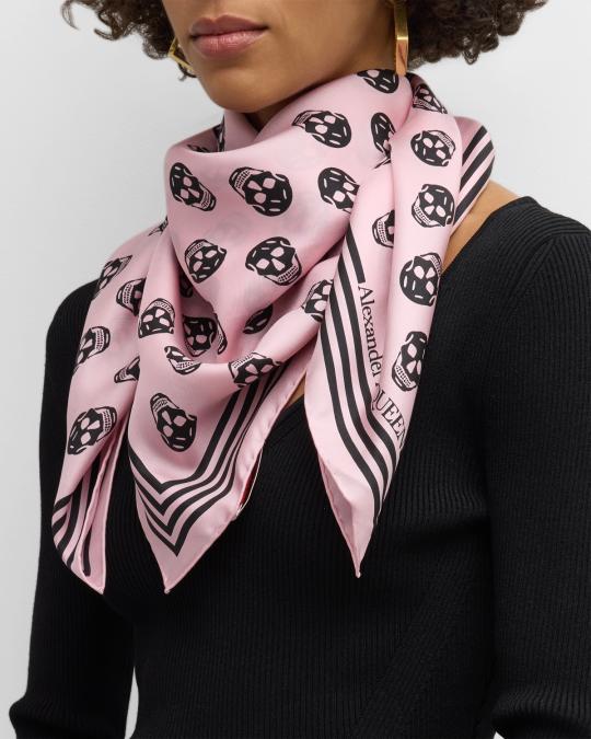 McQueen Skull FO Biker Silk Square Scarf | Neiman Marcus