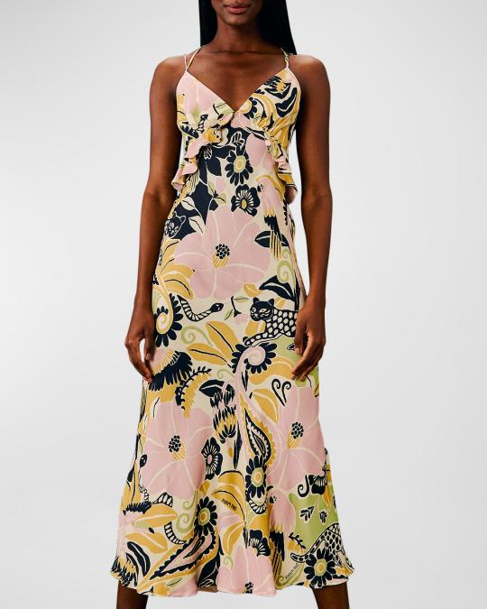farm rio floral cotton strappy midi-dress Off-white Tropicance Organic Cotton Midi Dress