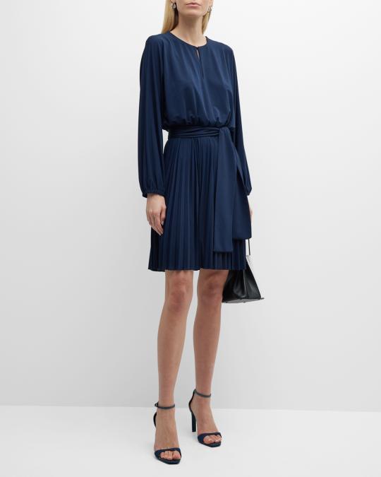 marella pleated dress Marella Dada Pleated Blouson-Sleeve Jersey Dress