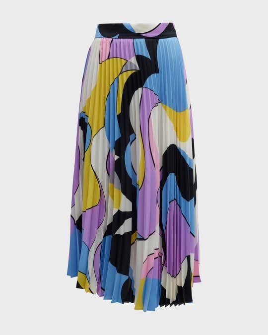 Svago Pleated Abstract-Print Midi Skirt