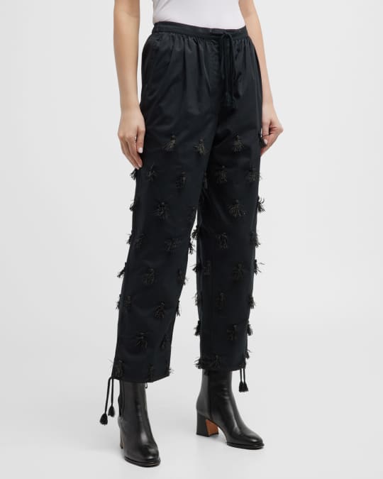 Tory Burch Cropped Poplin Tassel Pants | Neiman Marcus