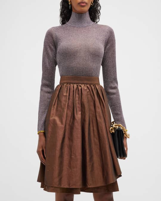 Metallic Embroidered Cuff Turtleneck